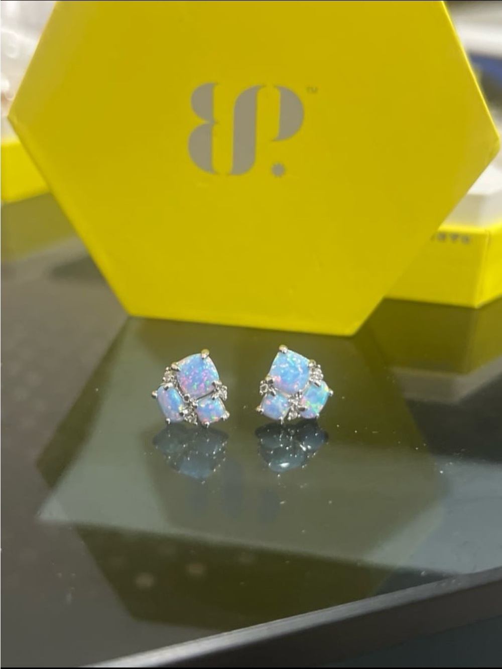 Bomb party never alone fire opal earrings NWT hematite plated